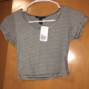Black & White Striped Short Sleeved Crop Top